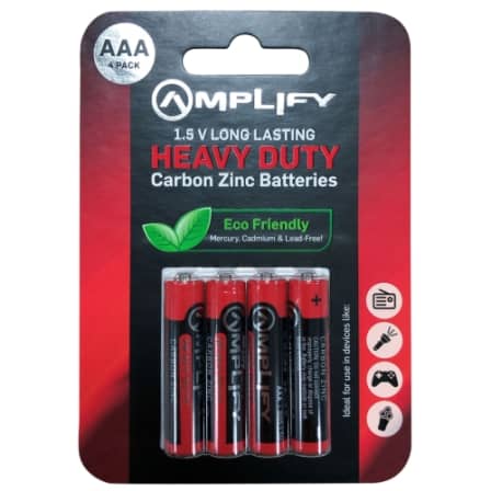 Amplify Heavy Duty AAA Carbon Zinc 4 pack Batteries - Black