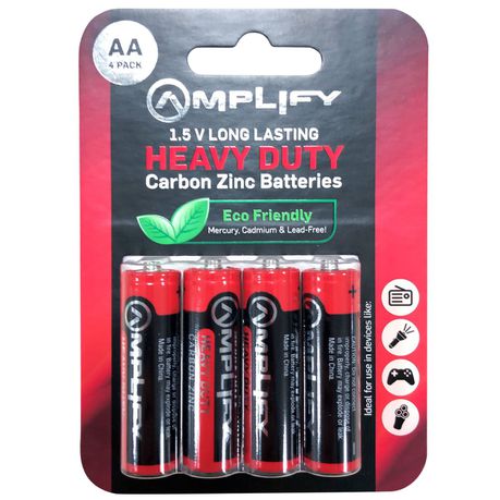 Amplify Heavy Duty AA Carbon Zinc 4 pack Batteries - Black
